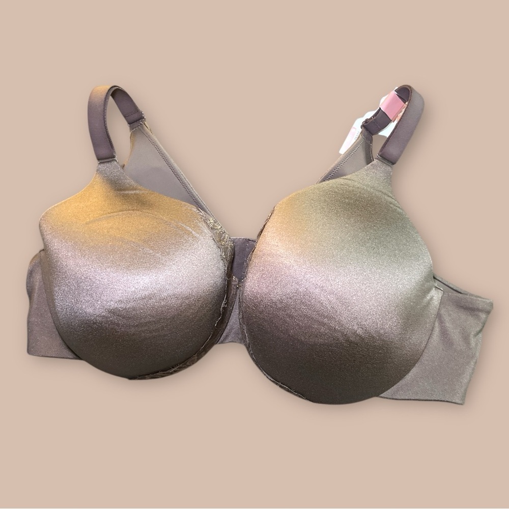 Cacique Bra Women 50C Taupe Lightly Lined Full Coverage Lace Trim‎ Underwire NEW
